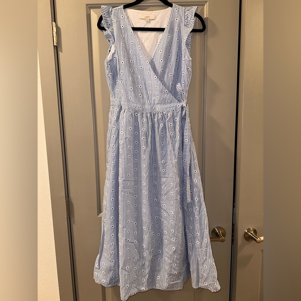 LOFT Blue and White Striped Maxi Dress